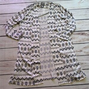 Angela Plus Womens 3XL Geometric Tribal Print Open Front Cardigan White